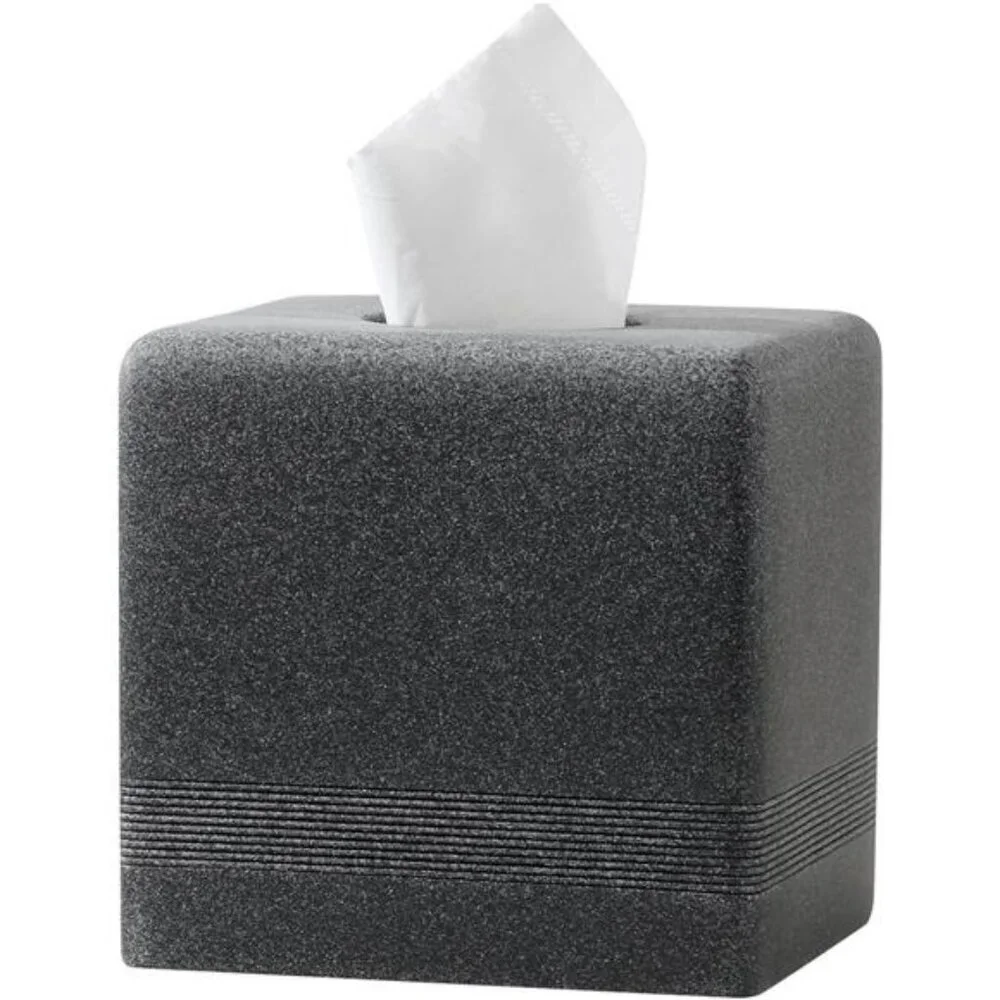 Black resin square tissue box cover cube tissue holder for bathroom bedroom offi